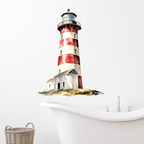 GRAZDesign Wandtattoo Leuchtturm Badezimmer Aufkleber, Wandsticker Nordsee | Wandaufkleber Bad, Tür, Fliesenaufkleber Klebefolie - 75x57cm