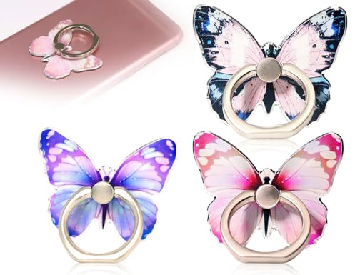 KAPSING Confezione da 3 supporti per anelli per cellulare a farfalla, supporto per anello per cellulare con rotazione di 360 gradi, supporto per dito per smartphone, funziona con tutti gli smartphone
