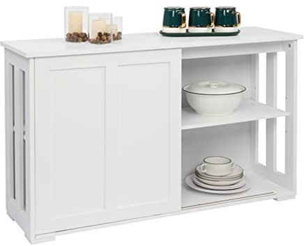 GLigeT Buffet Buffet à Double Porte coulissante, Armoire de Porche, Buffet de Rangement en MDF for Cuisine, Assemblage Facile, 160x33x63cm, Blanc/Noir Buffet de Cuisine (Color : White)