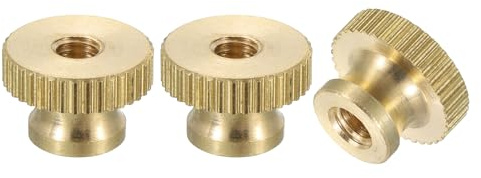 sourcing map Knurled Thumb Nuts, 3Pcs M4 x D12mm x H8mm Brass High Head Through Hole with Collar High Head Through Hole Round Knobs Fasteners for 3D Printer Parts, Machine Tools