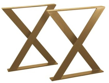 modernLOFTart Tischbeine Gold - Metall X-Form - 2X Tischgestell Flachstahl 60x10 mm - DIY Tischkufen für Wohnzimmertisch, Esstisch - Breite 80 cm, Höhe 72 cm