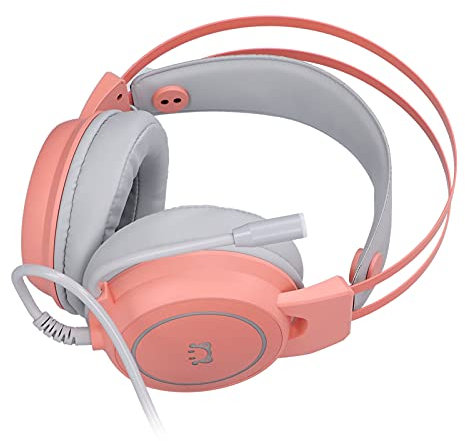 Beufee Casque De Jeu USB pour PC, Casque D'ordinateur Polyvalent à 360 ° avec Microphone, Microphone Antibruit pour PC(Rose)