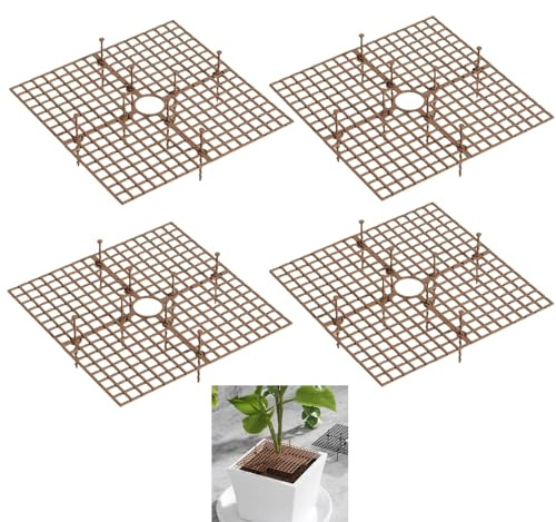 Wuyue Hua Blumentopf-Abdeckung, Pflanzenschutz von Tieren, 30 cm, Blumentopfgitter mit Mittelausschnitt, Blumenabdeckung, Bodenschutz für Pflanzen, Braun, 4 Stück