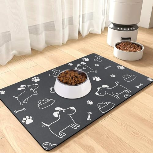 Napfunterlage Hund Rutschfest Futtermatte: Schwarz 30x50 cm Saugfähig Unterlage Hundenapf, Schnelltrocknend Leicht Reinigen für Haustiere Katzen Hunde
