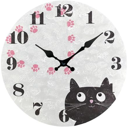 Fenteer Lustige Katzen-Wanduhr, Hängeuhr, Kunst, dekorative Bauernhaus-Dekorationswanduhr, geräuschlose Wanduhr für Wohnzimmer, Badezimmer, Stil b