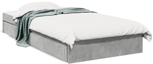 Homgoday Bettgestell mit Schubladen Stauraumbett Bettrahmen Einzelbett Doppelbett mit Lattenrost Gästebett Jugendbett Schubladenbett Betongrau 90x200 cm Holzwerkstoff
