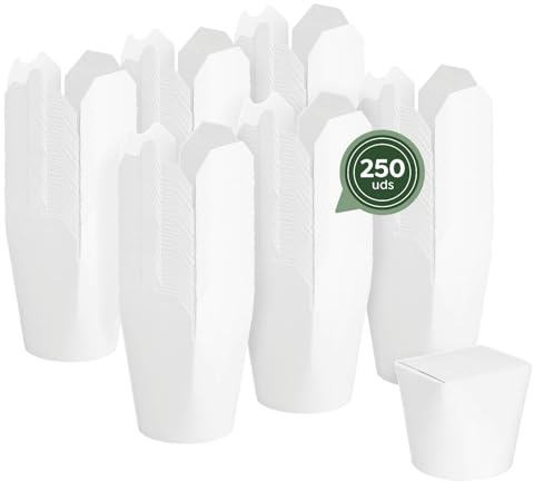Horeca Collection MAXI PRODUCTS - Lot de 250 boîtes à nouilles - 500 ml - Take Away Asia - Asia Food - Boîte en carton - Boîtes en carton blanc - Aliments à emporter - Prêt à l'emploi