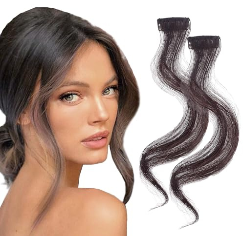 NICENEEDED 2 pz Frangia Laterale Lunga, Frangia Ondulata e Riccia Castana con Clip, Fermagli per Capelli con Frangia Finta, Estensione Dei Capelli, Frangia Frontale Laterale Finta