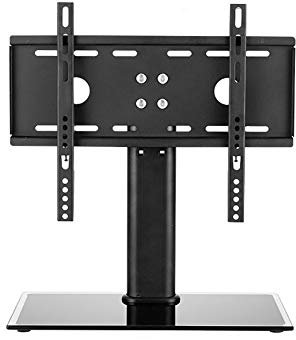 Universal Swivel TV Stand for 32 55 Inch Flat/Curved Screen Height Adjustable Pedestal Bracket with Tempered Glass Base Holds Up to 60kg Max VESA 100x100/3 Black F