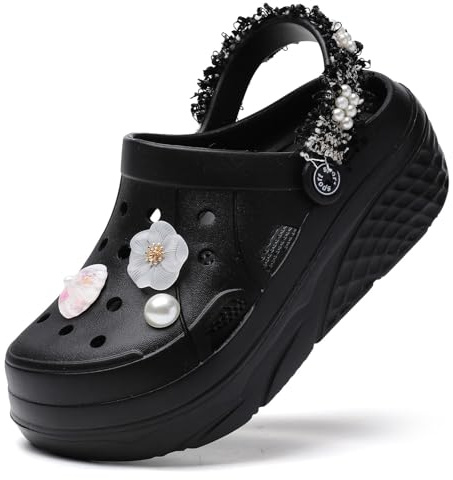 SECHRITE Sabots à Plateforme pour Femme – Sangle de Talon en Tweed – Chaussures décontractées Confortables à Enfiler pour Femme Mules et Sabots Tendance Semelles intérieures Amovibles Taille 36-42 EU