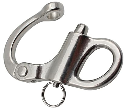 UKCOCO Heavy Duty Stainless Steel D Shackles with Small Steel Split Ring, Spring Snap Hook for Marine and Architectural Use, Resistant Spring Quick Release Chain Shackle for Boating