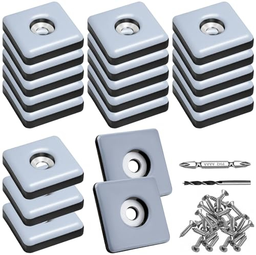 TXErfolg Teflongleiter zum Schrauben 20Stück 30mm Teflongleiter Quadratisch | Möbelgleiter mit 20 Edelstahlschrauben 2 Bohrer Bodengleiter Möbelgleiter-Set Effektiver Schutz Ihrer Möbel Stühle Böden