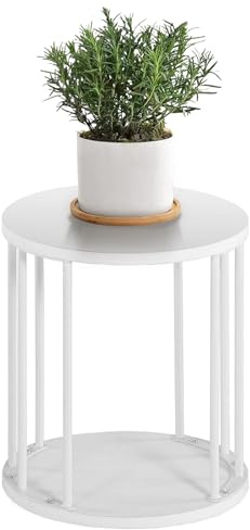 HDANI Rund Pflanzenständer Metall 35cm,Solider und Robuster Blumenständer für Wohnzimmer, Garten,Balkon, Blumenhocker Holzfür,Weiß