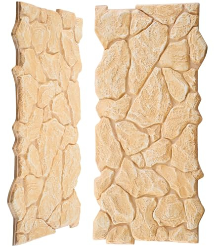 Maasechs 2 Pack Faux Fireplace Stone Wall Veneer Panels 47.24 x 22.04 x 1.57'' Fireproof B1 Rated PU Artificial 3D Veneer Panels for Interior/Exterior Use - Realistic Stone Look(Solid Color)