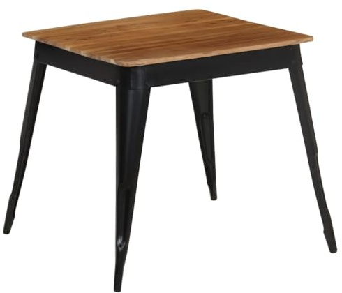 QUAHEAS Esstisch Massivholz Akazie und Stahl, 75x75x76 cm, robuster Küchentisch für Esszimmer, Büro, rustikales Design, langlebiger Holztisch