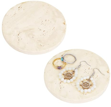 PH PandaHall 2pz Piccolo Piatto Portagioie in Travertino 10cm Portaoggetti Rotondo per Anelli Orecchini Collane Gioielli Vassoio Portasapone in Pietra Naturale per Decorazione Casa