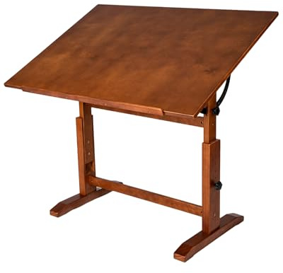 DJAR Adjustable Wooden Drawing Table, 42x30 Artist Drafting Desk for Painting, Sketching, Writing, Walnut