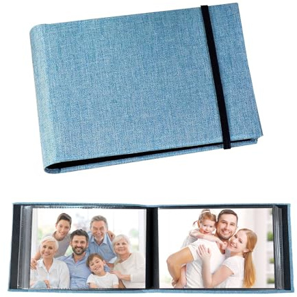 Small Photo Albums 6x4,Small Photo Album 6x4 100 Slip In Photo Albums,Portable Trave Flip Book Cloth Cover with Slip-In Pockets for Travel/Wedding/Baby Photos (Blue)