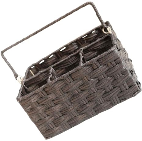 Lurrose Wicker Utensil Caddy Plastic Wicker Basket Cutlery Cooking Utensil Organizer for Table Pp Coffee