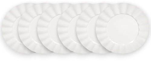KORAT Set Sottopiatti Decorativi 33 cm con Bordo Ondulato – 4 Colori Eleganti (Rosso, Oro, Argento, Bianco) – Sottopiatto in Plastica Leggero per Feste, Tavola, Eventi e Natale (6, Bianco)