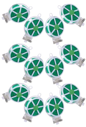 ORFOFE 12 Rollos Alambre para Plantas de Jardín Verde Recubierto de Plástico 50 M Bridas Hortícolas Reutilizables para Sujetar Plantas Trepadoras y Tomates en Jardinería