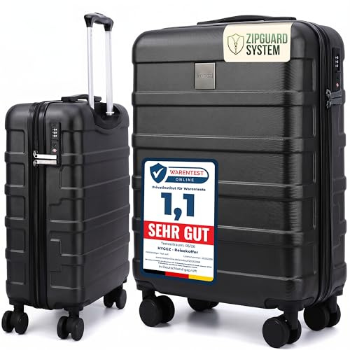 HYGGZ® Trolley Handgepäck Koffer, Schwarz, 55x40x20cm, Hartschale | TSA Schloss, 360° Rollen, 36L Volumen, Passend für Lufthansa, Ryanair, Eurowings