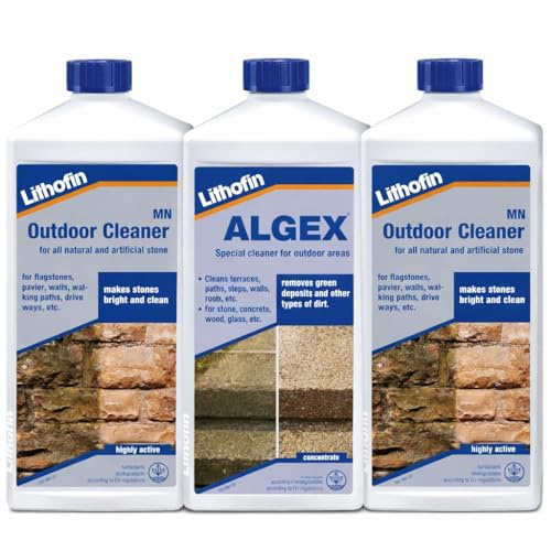 Lithofin Outdoor Cleaning Bundle: 1x Algex Algae & Moss Remover + 2x Outdoor Cleaner (3L Total) – Heavy Duty Patio & Stone Deep Cleaning Kit