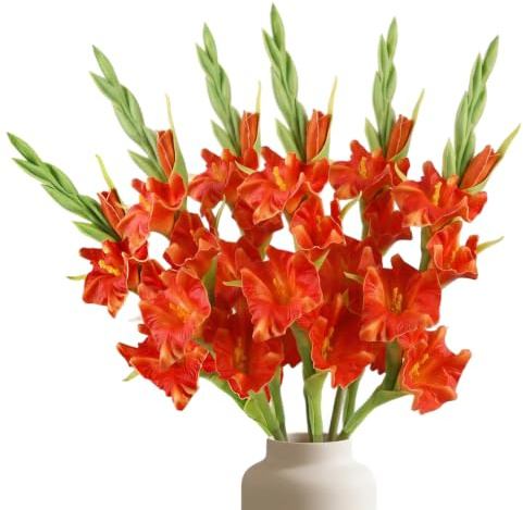 Wilafury 6 st konstgjorda blommor i gladiolus, 56 cm, realistiska fuskblomstjälkar för vasarrangemang, verklighetstrogen blomdekor för hem, bröllop och evenemang, orange