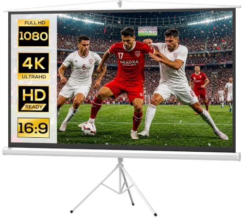 HOMCOM Pantalla de Proyector Manual Soporte 100 Pulgadas 221x124cm Blanco | Pantalla de Proyección Portátil, 16:9, Altura Ajustable, para Interior y Exterior, Eventos Deportivos, Cine en Casa