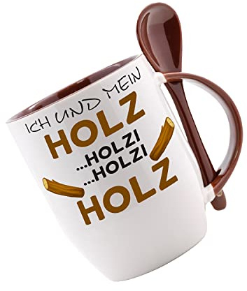 Tasse mit Löffel ich und mein Holz - holzi holzi - Holz Löffeltasse, Kaffeetasse mit Motiv,Bürotasse, bedruckte Tasse mit Sprüchen oder Bildern