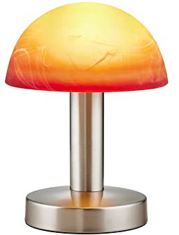 meineWunschleuchte Tischleuchte Silber matt Glasschirm Orange gewischt – Touchfunktion, Höhe 21cm