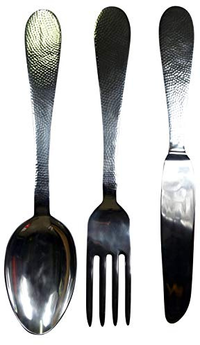 MichaelNoll Dekobesteck Besteck Wand Silber Aluminium zum Aufhängen Metall - Deko Dekoration Wanddekoration Löffel, Gabel, Messer - Wanddeko für Wohnzimmer und Küche - XXL 62 cm