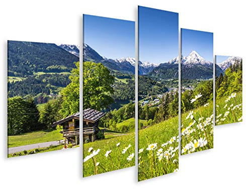 bilderfelix® Bild auf Leinwand schöne Berglandschaft in den bayerischen Alpen mit Dorf von Berchtesgaden und von Watzmann-Massiv Wandbild, Poster, Leinwandbild MYT