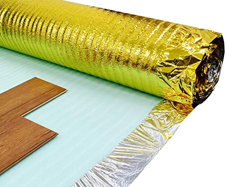 3mm Acoustic Gold Underlay for Wood or Laminate Flooring - 15m2 Roll (1m x 15m) - Also Works with Parquet Plank Floors - By Grandismo (2 Rolls - 30m2 Coverage)