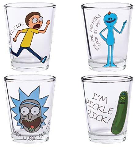 Silver Buffalo RM131064 Rick and Morty Bunte Gesichter, 4-teiliges Mini-Glas-Set, mehrfarbig