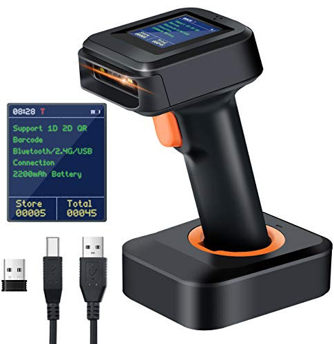 Tera 1D 2D QR Barcode Scanner con Stazione di Ricarica e Display Bluetooth e wireless 2.4Ghz Prefisso e suffisso dell'ora schermo, HW0006