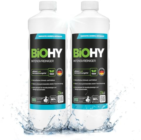 BiOHY Intensivreiniger (2 x 1L) | Bodenreiniger Konzentrat für starke Verschmutzungen | Reinigungsmittel für Reinigungsautomaten & Saugwischer | Schaumarm für Fliesen & Hartböden