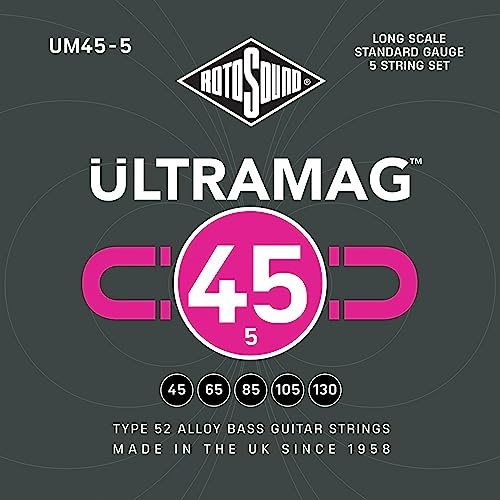 Rotosound UM Ultramag Bass roundwound långskalig sats 5-strängad Standard 45-130 UM45-5