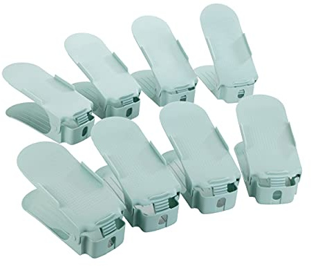 WENKO Schuhstapler, 8er Set, platzsparende Aufbewahrung von verschiedenen Schuharten in Schuhregal & Kleiderschrank, Schuhhalter höhenverstellbar, aus Polypropylen, je 24,2x8,5x10,7 cm, Pastellgrün