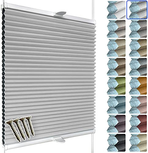 SchattenFreude Waben-Plissee nach Maß für Fenster & Tür | 100% verdunkelnd/Blackout | Zum Anschrauben in der Glasleiste | Hellgrau (Weiße Rückseite), Breite: 50-70cm x Höhe: 100-150cm