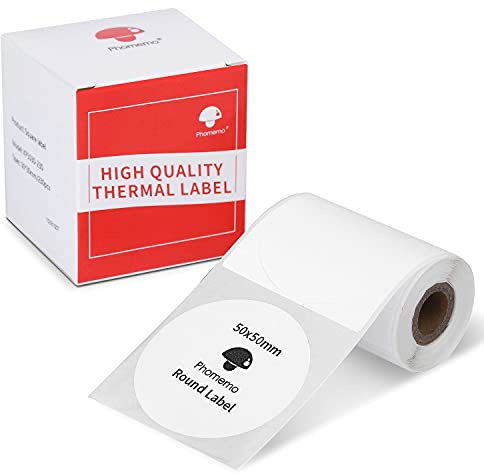 Phomemo Logo Sticker 50x50mm rund självhäftande direkt termiska etiketter papper för Phomemo M110 M120 M220 M221 etikettmaskin, används för logotyp utskrift, hushållsartiklar märkning