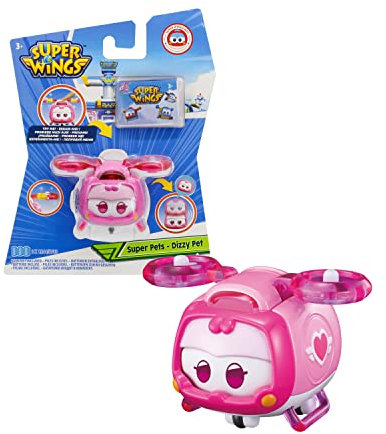Super Wings EU750414 - Transformations-Flugzeugwelpe Super Pet Dizzy, ca. 15,4 cm große Spiel-Figur für Kinder, Spielzeug-Flugzeug mit Bewegungs- und Leuchtfunktion, Pink