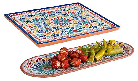 Melamin Geschirr 2-er Servierplatten Set, Campinggeschirr mediterranes Design