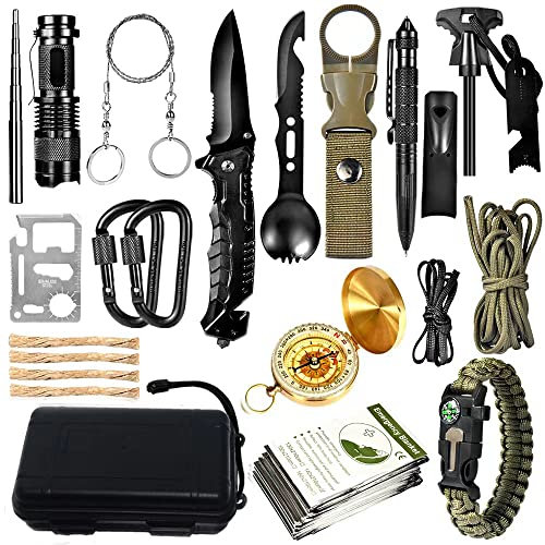 Kit de Supervivencia, Survival Kit 33 en 1 es la Mejor Herramienta de Supervivencia para los supervivientes Salvajes e Ideal para Las Aventuras de Acampada al Aire Libre