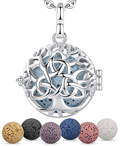EUDORA Harmony Ball Aromatherapie Kette Damen Aroma Diffusion Halsketten Frauen, Aroma Oel Diffuser Charme Anhänger Yoga Meditations Schmuck Geschenke für Mutter Lavaestein Perlen 5PCS / 7PCS, 24