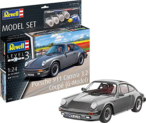 Revell Modellbausatz Porsche 911 G-Modell - Detaillierte Nachbildung des legendären 3,2-L 911 mit 231 PS - Mehrteiliger Sechszylinder-Motor - Inkl. Basisfarben, Kleber & Pinsel