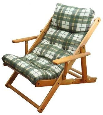 MAURY'S Poltrona Sdraio Relax Comodona in Legno 3 posizioni con Cuscino Imbottito Adatta a Ogni Ambiente (Scozzese Verde)