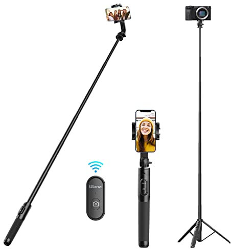 63'' 160cm Selfie Stick ULANZI SK-03 3 in 1 Stable Phone Stand for Smartphone/Camera, 160cm Extendable Phone Tripod with Detachable Remote, Compatible with iPhone/Galaxy/Huawei, etc.