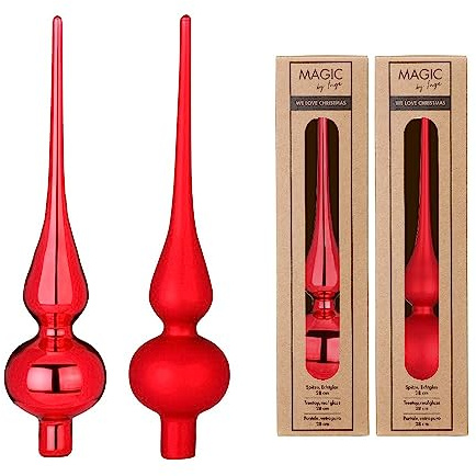 Inge-glas Christbaumspitze Glas 26cm x 1 Stück Matt oder Glanz Sortiert rot Merry Red