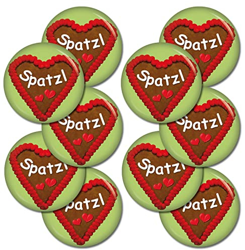 3|5|10 oder EINZELN Button Lebkuchenherz Spatzl 37 mm Button Ansteckbutton Pin Oktoberfest Wiesn Volksfest Anstecker für Kleidung oder Tasche